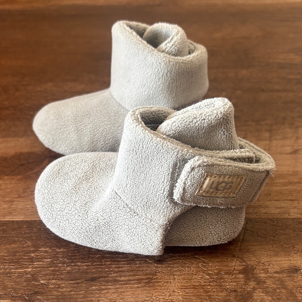 UGG Baby Suede Light Gray Hook-and-Loop Booties